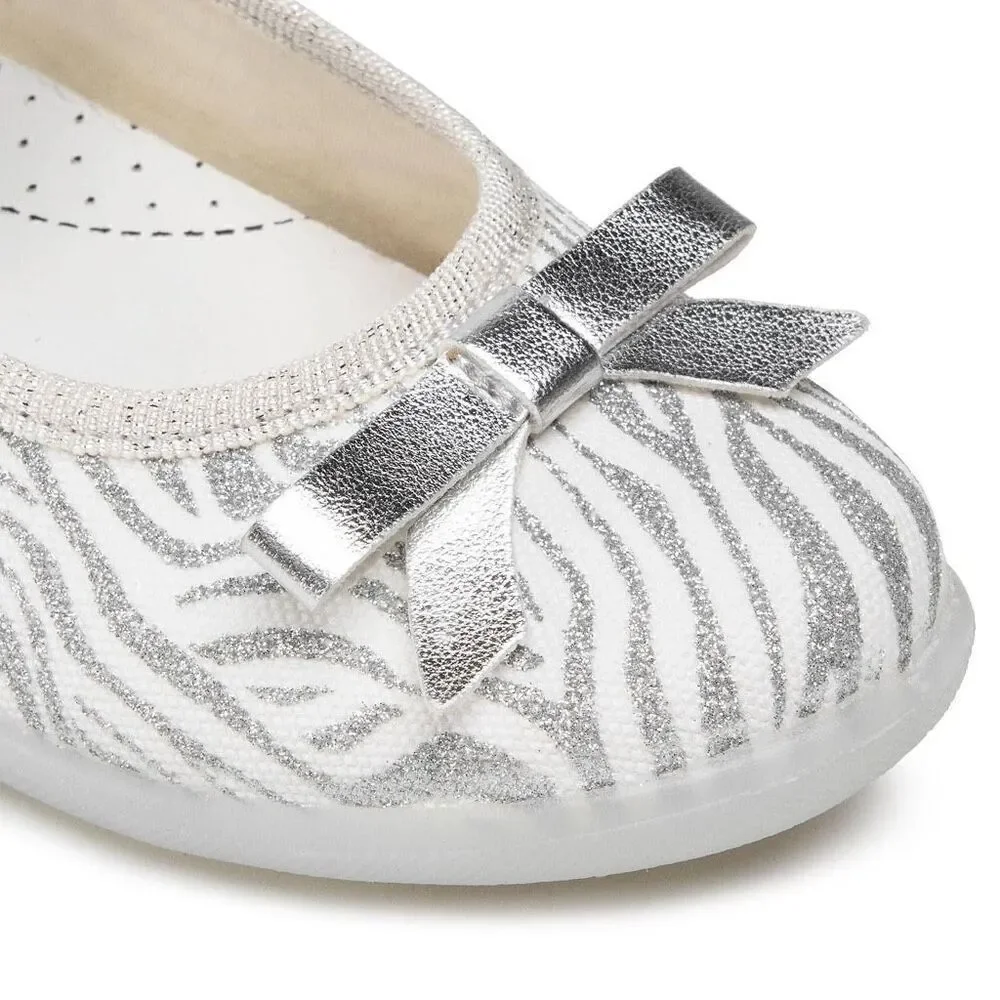 NATURINO CLARIES Zebra-print fabric ballet flats, White